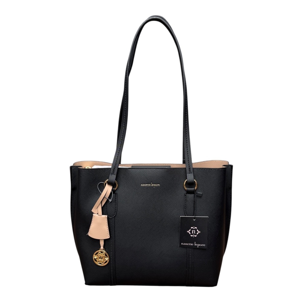 Nanette Lepore Smythe Black - Taupe Faux Leather Shoulder Bag NWT